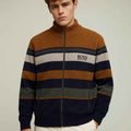 Mens Contrast Stripes Zipper Sweater (A-3855)