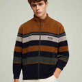 Mens Contrast Stripes Zipper Sweater (A-3855)