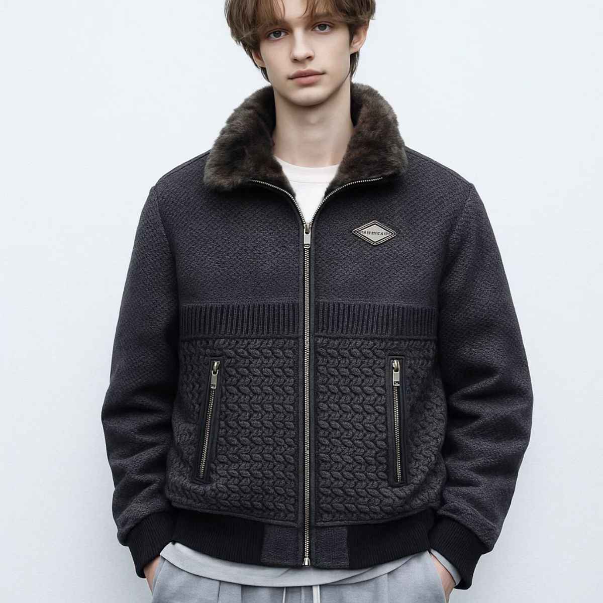 Black Texture Suede Premium Jacket (A-3774)