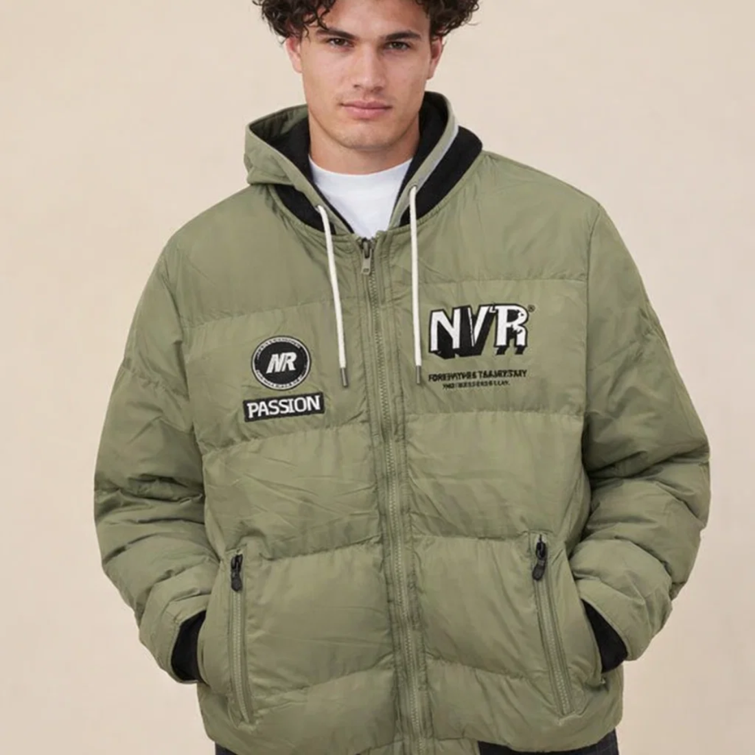Black & Olive Green Parachute Mens Puffer Jacket (A3721)