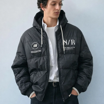 Black & Olive Green Parachute Mens Puffer Jacket (A3721)