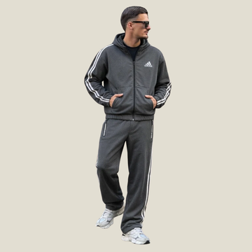 Grey Mens Dry Fit Stripes Full Zipper Track Suit (A-3910)