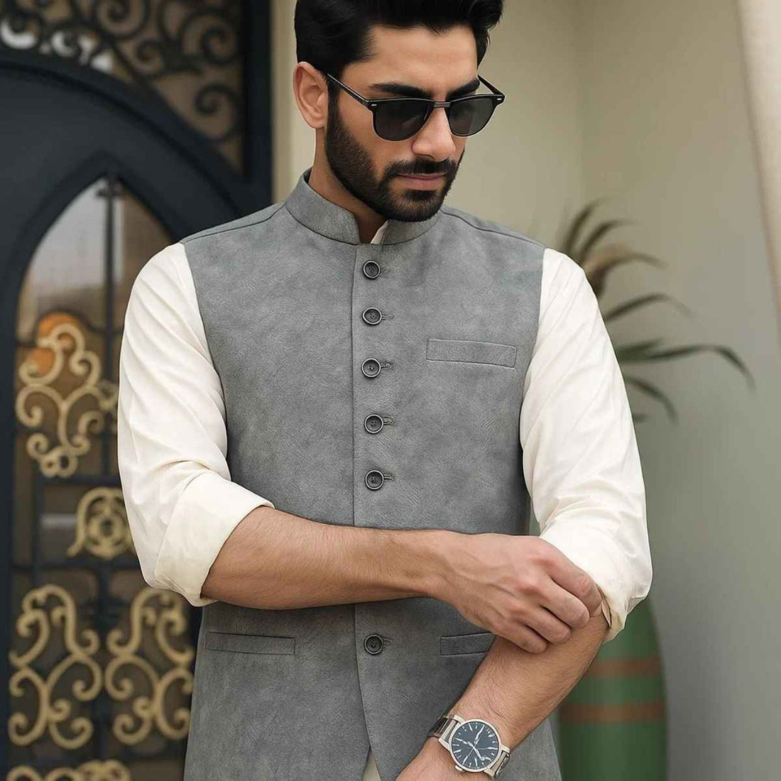 Silver Grey Velvet Waistcoat (A-2354)