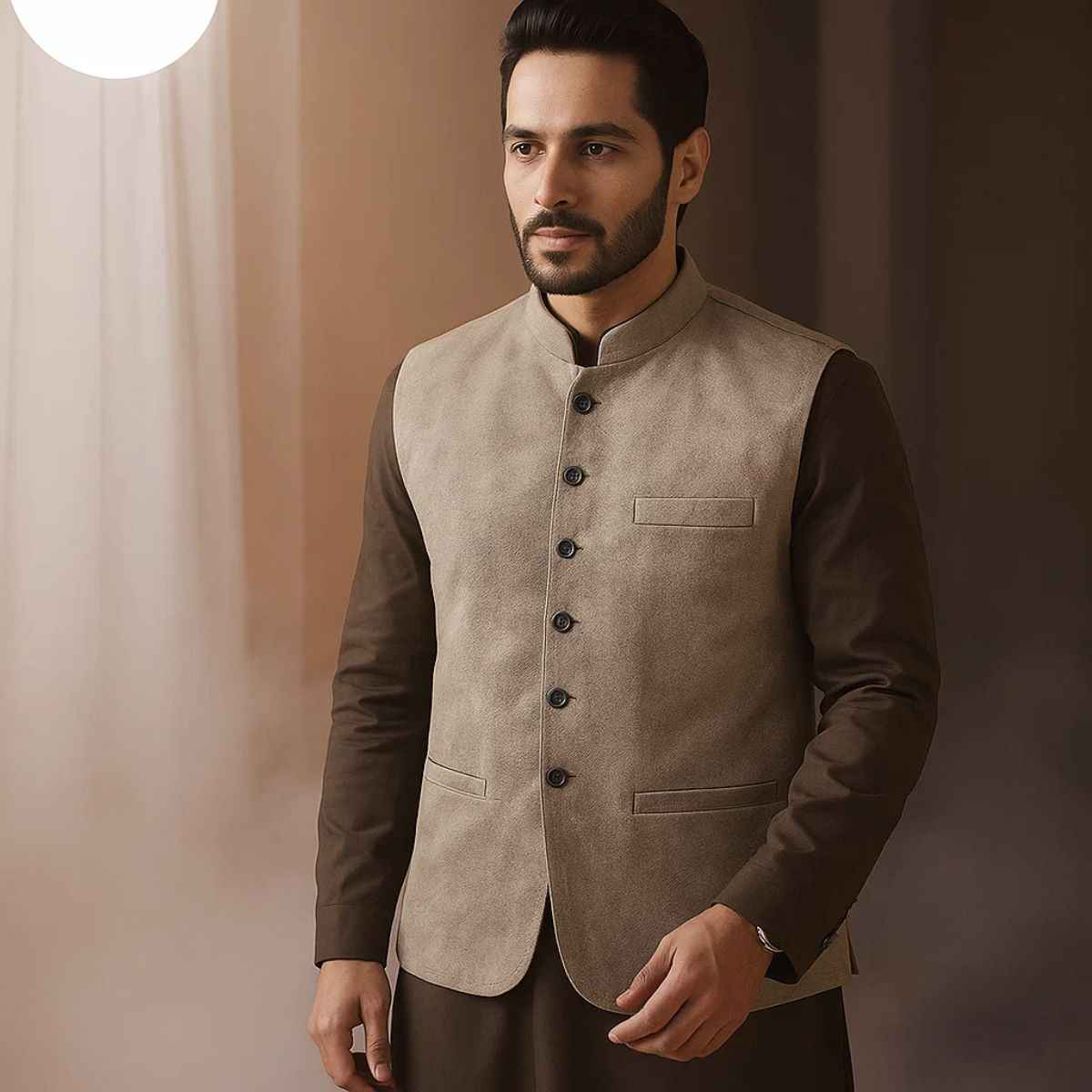 Brown Self Velvet Waistcoat (A-2352)