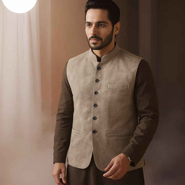 Brown Self Velvet Waistcoat (A-2352)