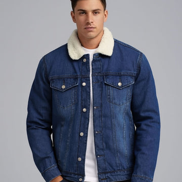 Blue Denim Jacket with White Fur (A-2744)