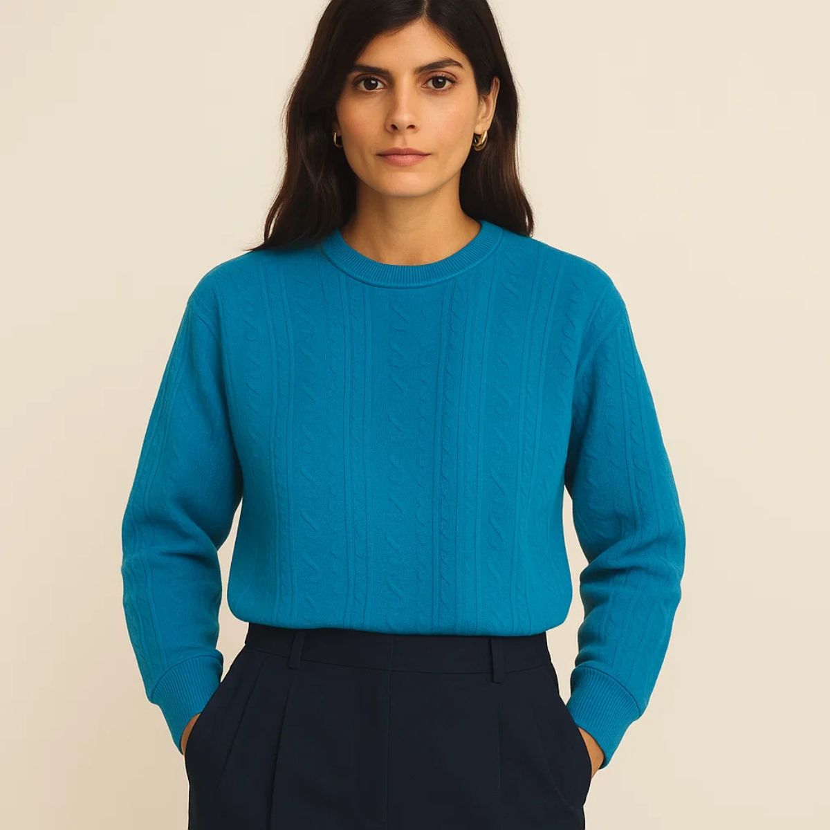 Women Jacquard Sky Blue Color Sweat Shirt (A-2624)