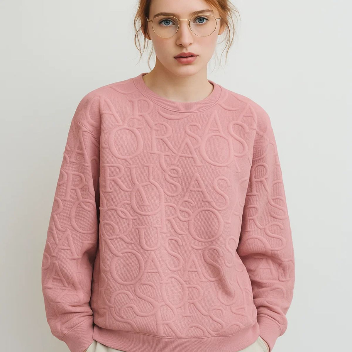 Lite Pink Color Jacquard Sweatshirt (A-2625)