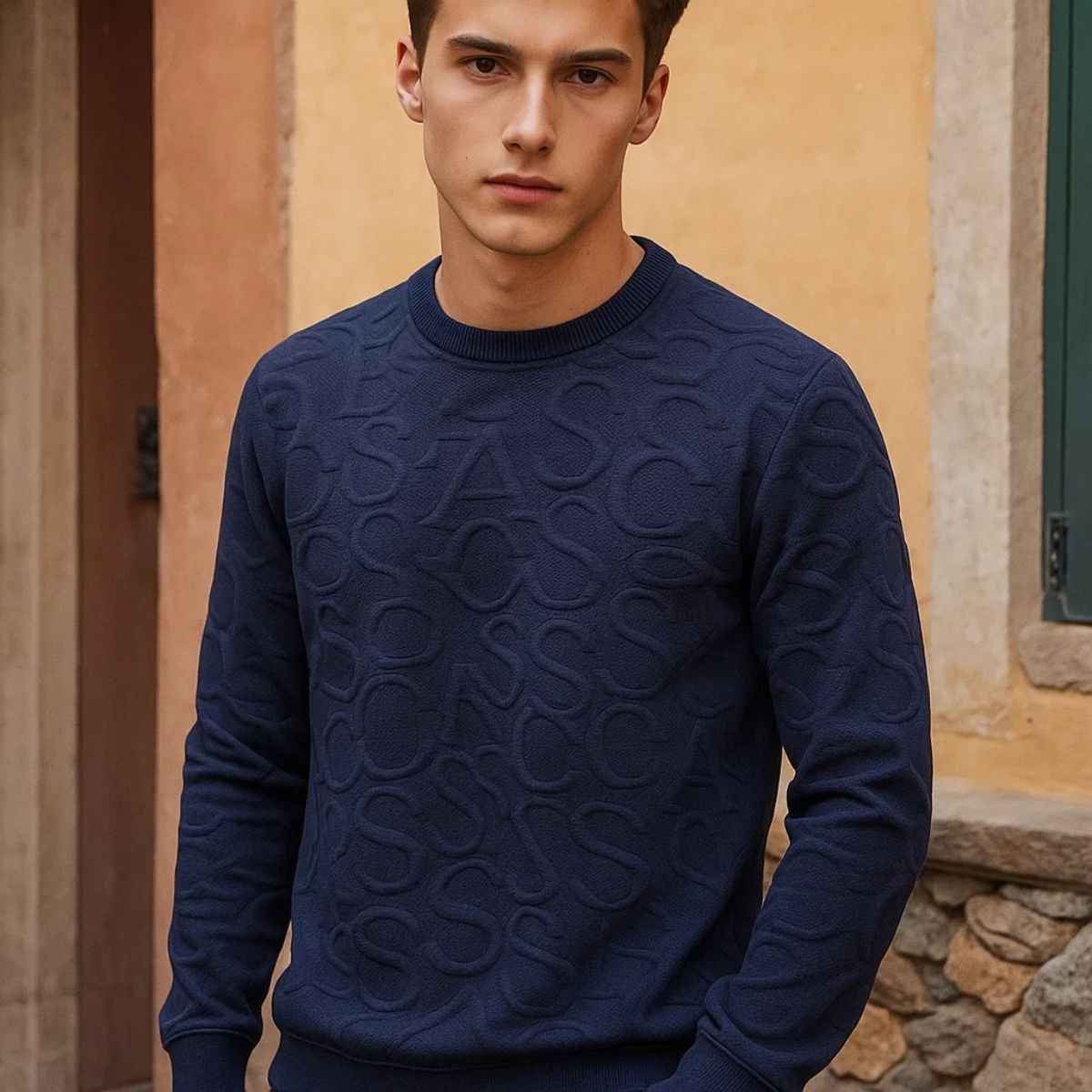 Navy Blue Jacquard Sweat Shirt (A-2621)