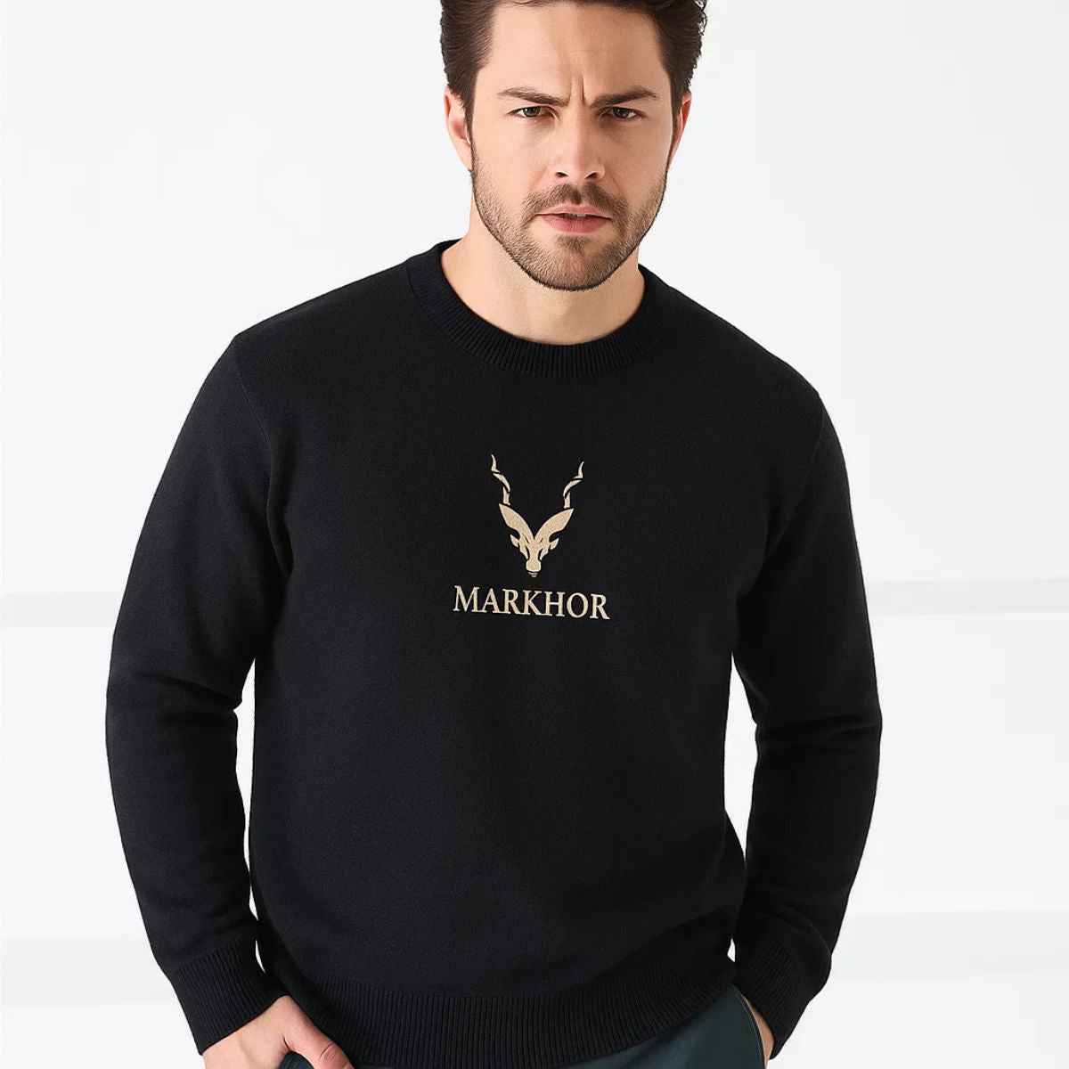 Black Markhor Embroidery Imported Sweat Shirt (A-2747)