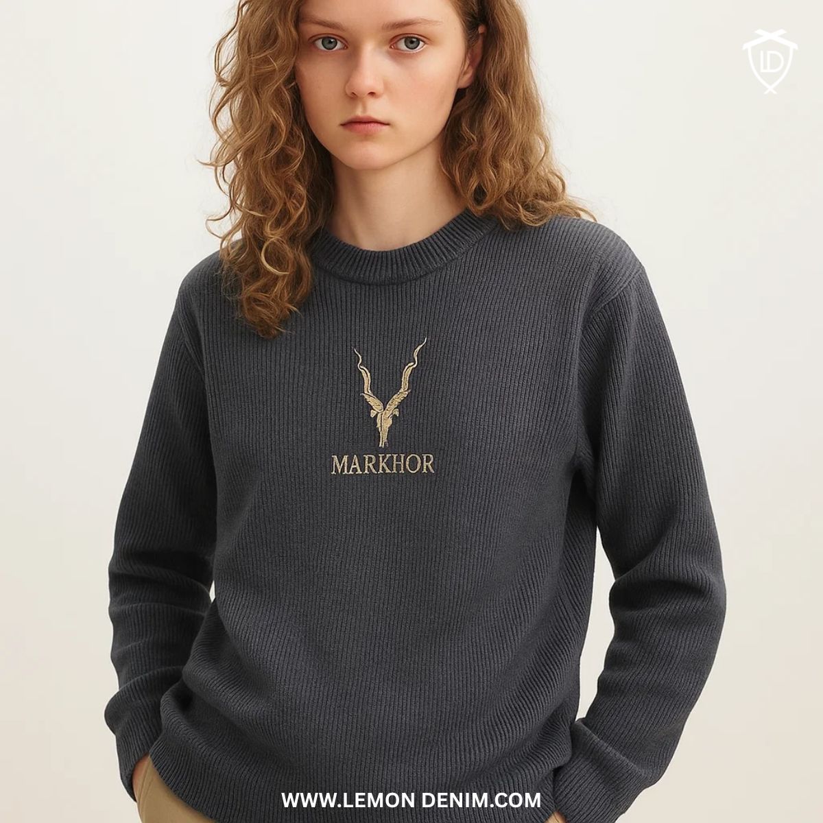 Grey Markhor Embroidery Jumper(A-2747)