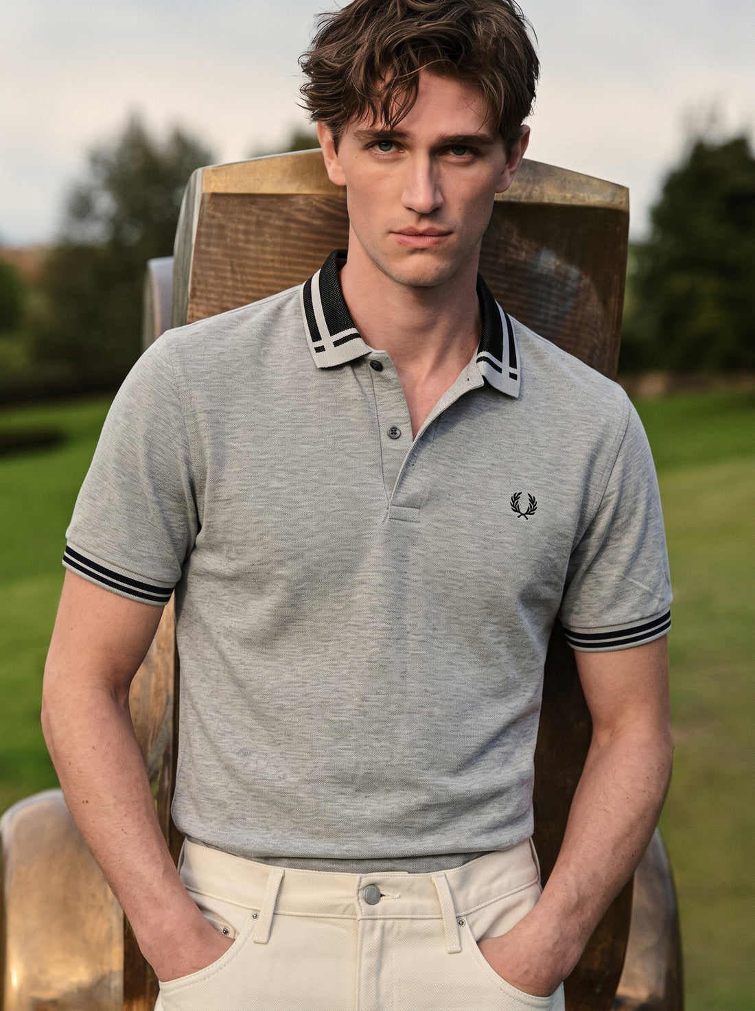 Grey Polo Black Texture Collar Polo (A-5015)