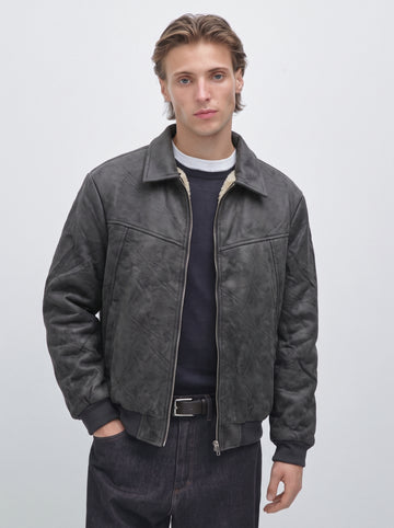 Dark Grey Suede Leather Jacket (A-5256)