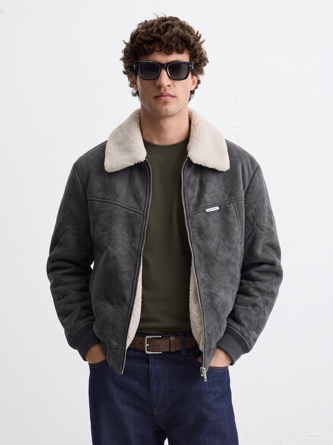 Dark Grey Suede Leather Jacket (A-5256)