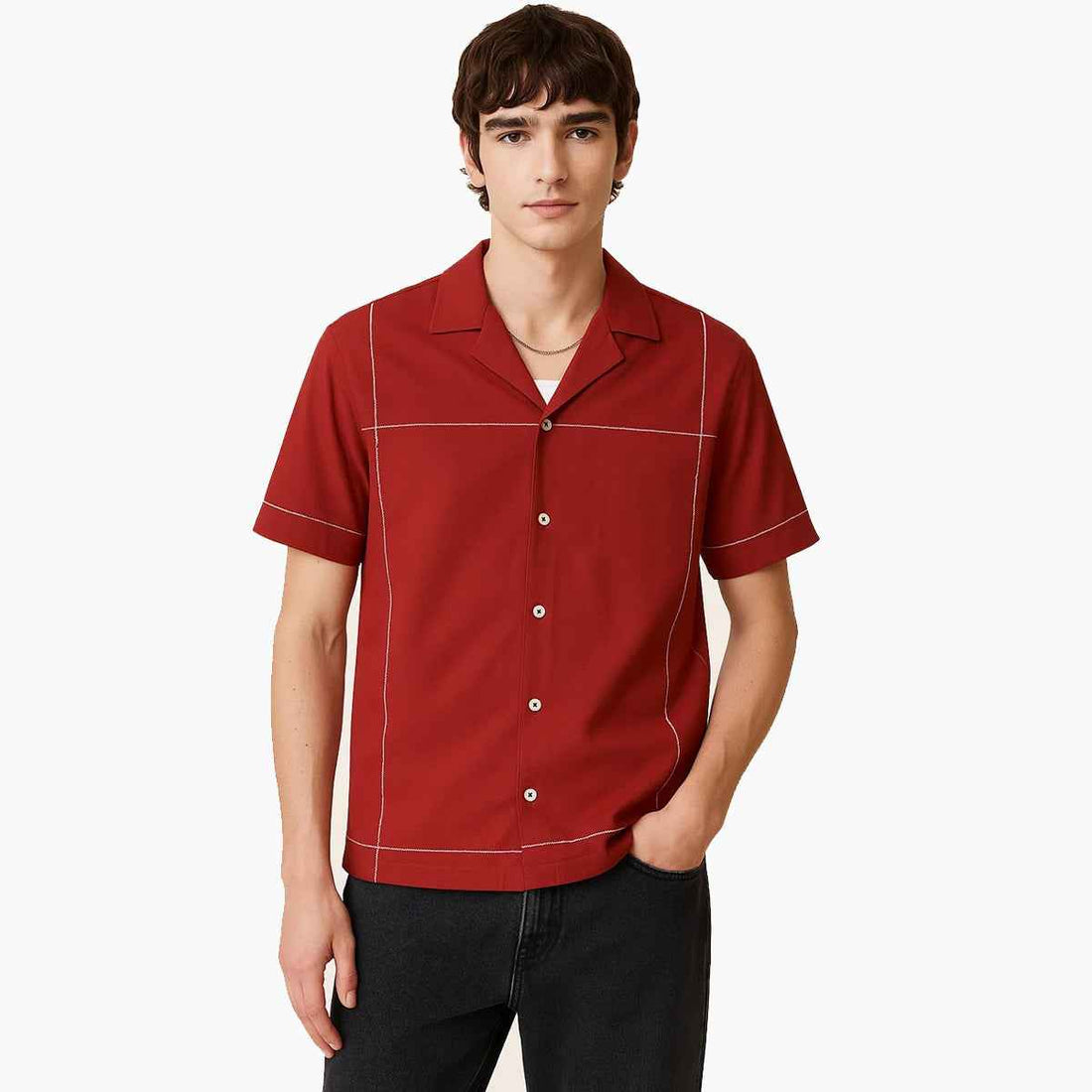 Mens Front Open Cuban Collar Casual Shirt (A-3403)